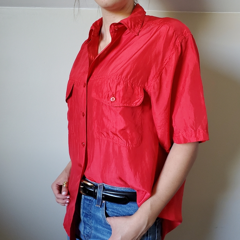 Red Silk Blouse - Picture 2 of 16